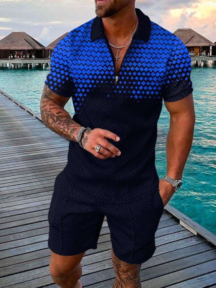 Polp Suit Men's New Printed Lapel Short-sleeved Pullover Casual Men's T-shirt Fashion Black Pink