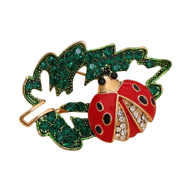 A52E Deluxe Enamel Insect Brooch Featuring Crystal Elegant Ladybugs Fashion Pin