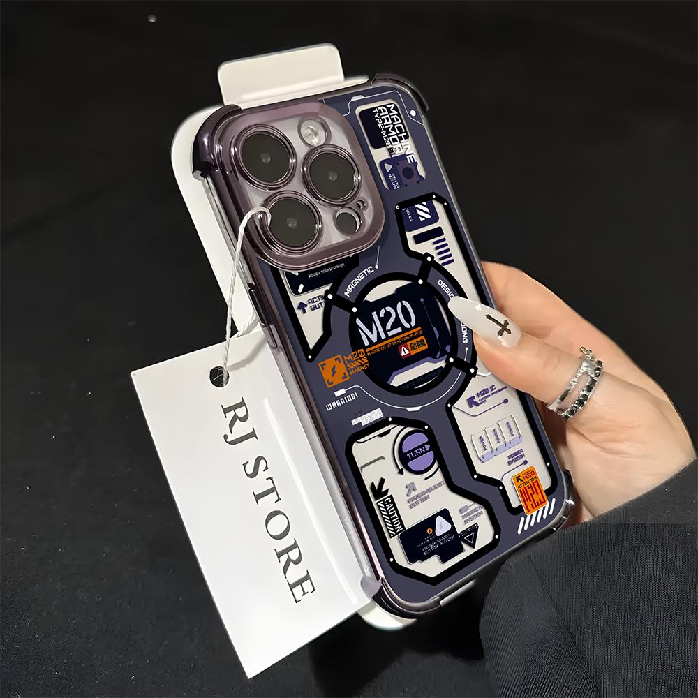 Hot New M20 Circuit Lable Plating Phone Case For iPhone 16e 16 15 14 13 12 11 Pro Max XR XSMax Plus Anti-Fall Airabag Back Cover
