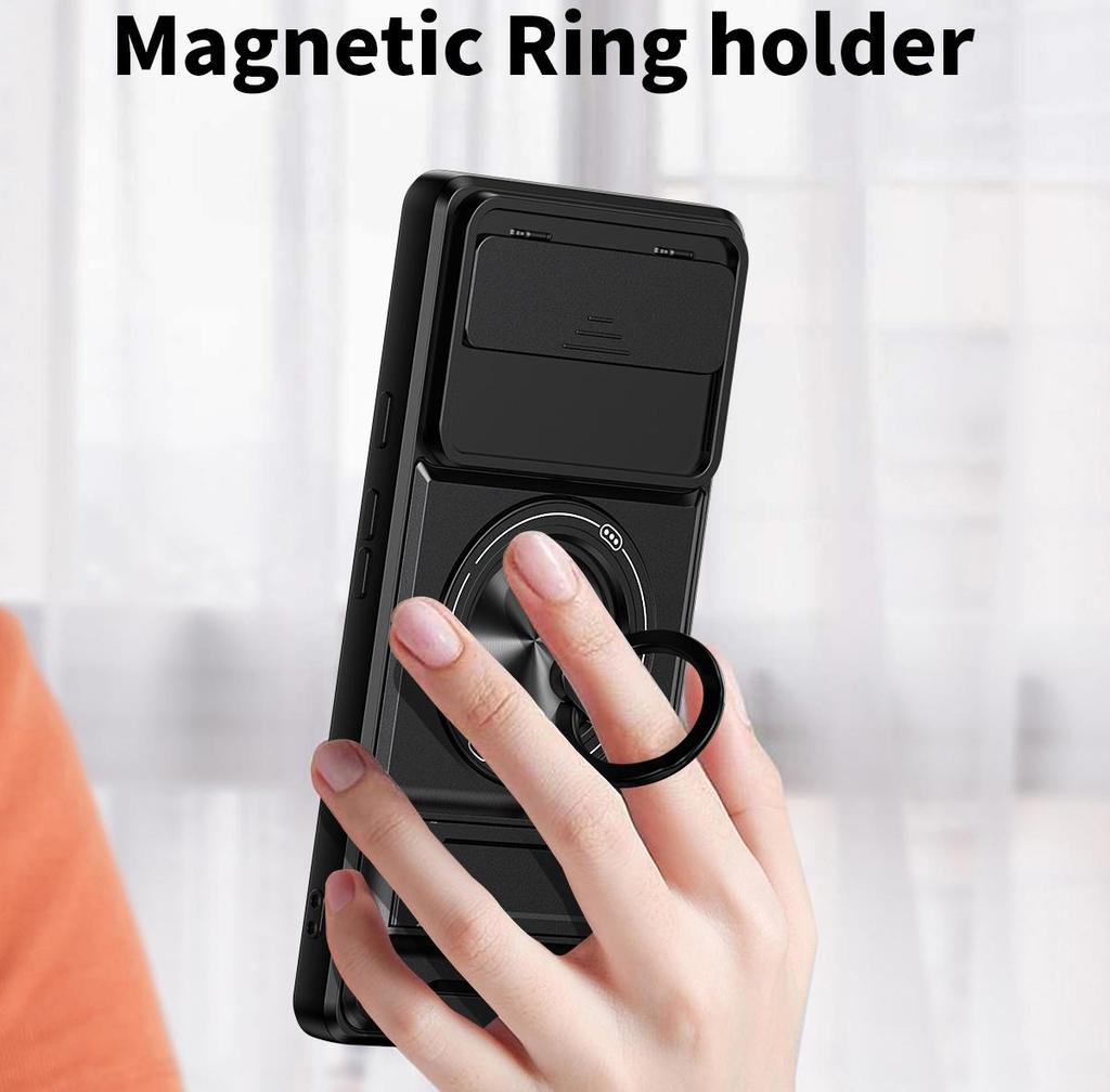 Slide Camera Cover Compatible for Google Pixel 6 Case With Built-in Ring Stand and Folding Stand