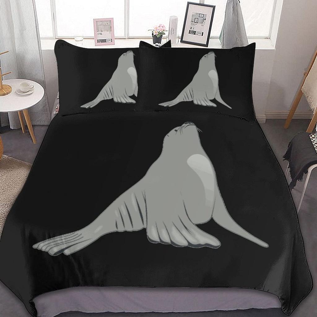 3D Sea Lion Duvet Cover King/Queen Size,Cute Cartoon Sea Lion Sleeping Print Bedding Set for Kids Boys,ocean Animals Quilt Cover
