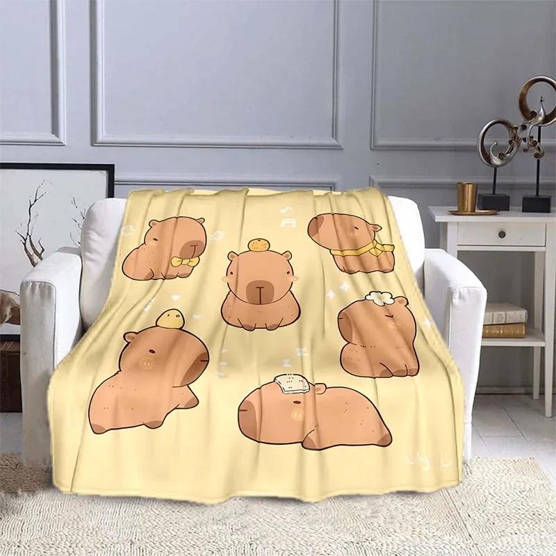 10 Sizes Cartoon Capybara Pattern Blanket Warm Soft Fluffy Kids and Adult Sofa Bed Throw Blanket Outdoor Travel Camping Sheet