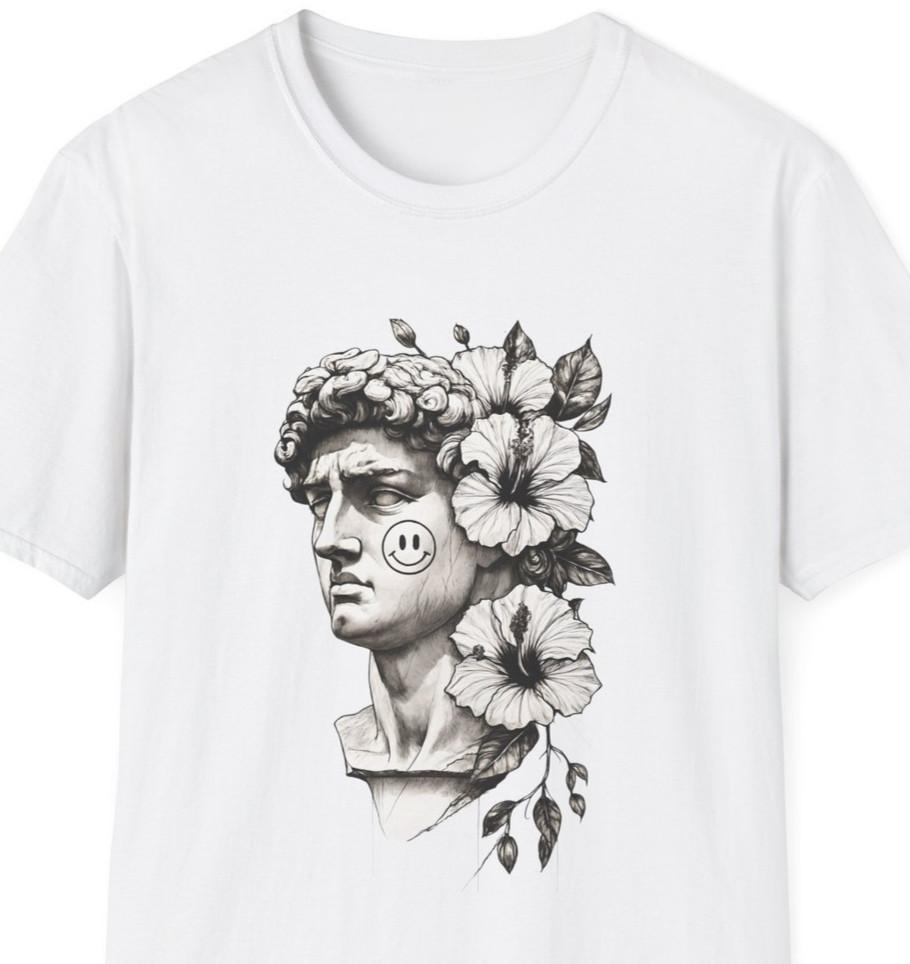 Floral David Statue T-Shirt, Art Lover Gift, Trendy Graphic Shirt, Everyday S