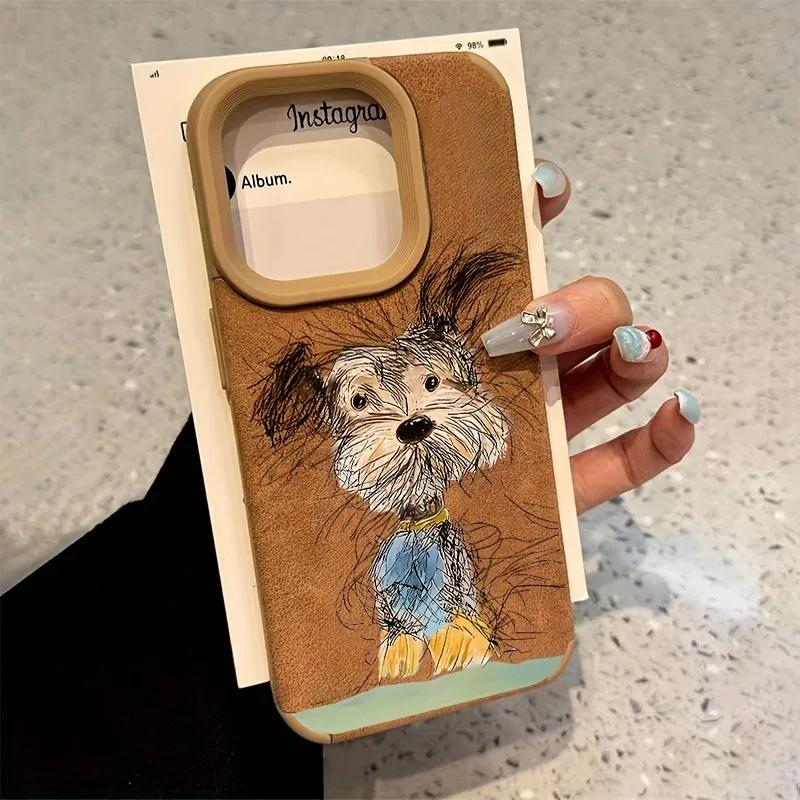 Shake Head Puppy Pattern Phone Case for iPhone 17 16 Cases iPhone 15 Pro Max 14 Plus 13 12 11 XS X XR Suede Bonded Leather Cover
