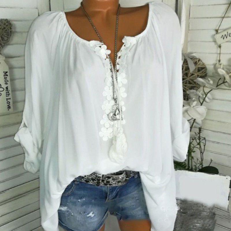 Elegant Plus Size Women Boho Long Sleeve Blouse Baggy Tops With V Neck Design