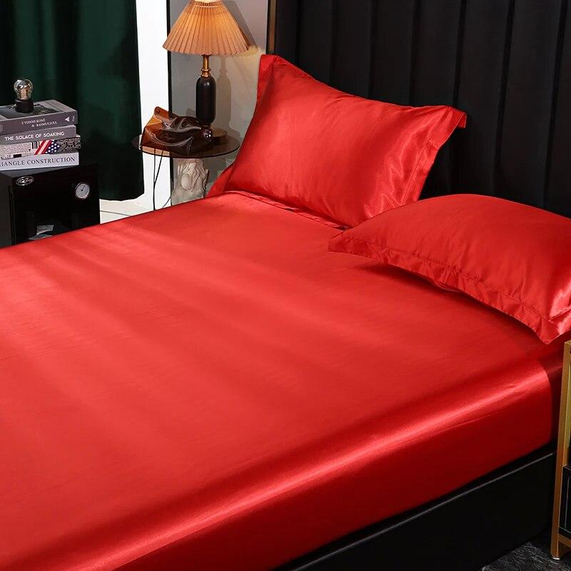 Cearșaf de pat din mătase de dud cearșaf de pat super moale și mătăsos pentru pat dublu queen-size, cuverturi de pat de culoare solidă, fără față de pernă