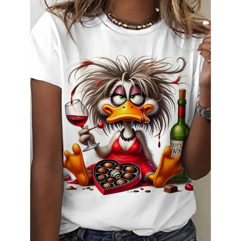 New Women's 3D Cartoon Pattern Short Sleeve T-Shirt Elegant Casual Crew Neck Top Quick Dry Breathable Trendy Fashion