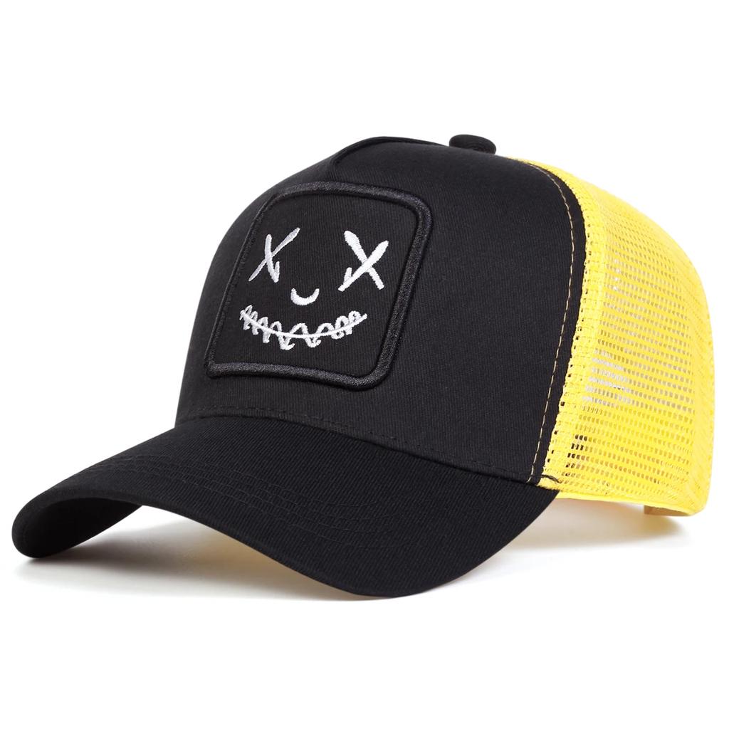 Erkek Kadın Gülen Yüz Nakışlı Beyzbol Şapkaları Pamuk Ayarlanabilir Snapback Şapkalar Hip Hop File Şapka Yazlık Dış Mekan Güneş Şapkası Baba Şapkaları