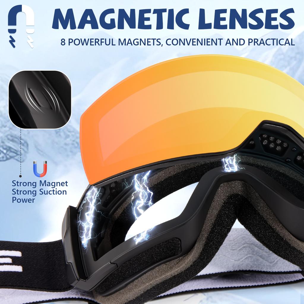 Gafas de Esquí Adaptables Luz Roja Azul para Hombres y Mujeres Gafas de Esquí Activas Antivaho Gafas de Esquí Magnéticas Protección UV Protección 400 Gafas de Nieve