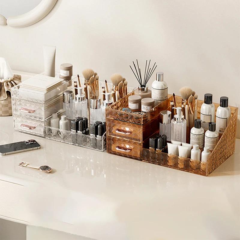 Makeup Organizer [Large Capacity] Cosmetic Organizer with Transparent Drawer - Multi-functional Lipstick & Cosmetic Organizer