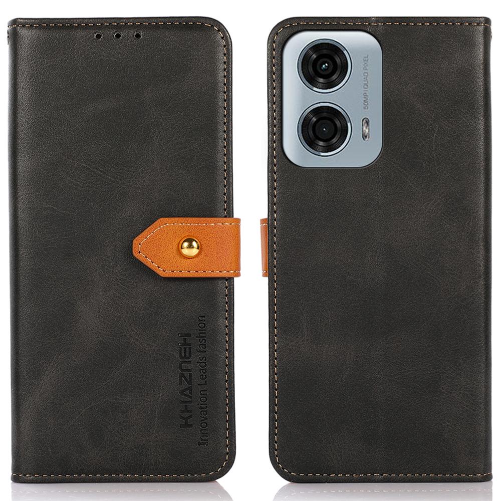 KHAZNEH For Motorola Moto G45 5G/G34 5G Case Golden Buckle Flip Leather Wallet Phone Cover