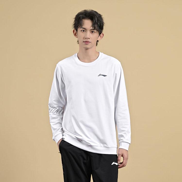 Li Ning Badminton Series Casual Comfortable Letter Logo Printed Round Neck Pullover Sweatshirt Unisex Sweatshirt White AWDUB81-2