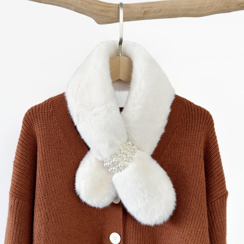 Soft waxy wind thickened solid color fluffy scarf to keep warm imitation Rex rabbit hair cross scarf plush collar women