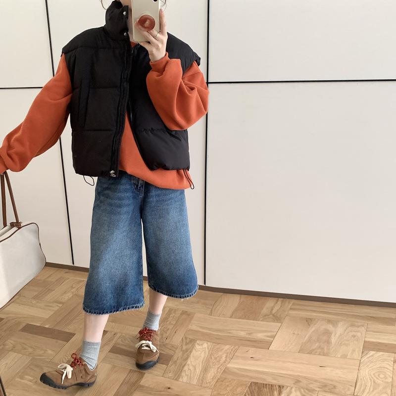 

Autumn and winter new vest women s short fashion coat loose vest hooded vest jacket S чёрный