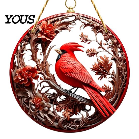 Stained Acrylic Bird Suncatcher Colorful Hummingbird Wall Hanging Decoration, for Window Exquisite Floral Motif Decor, Decorative Pendant with