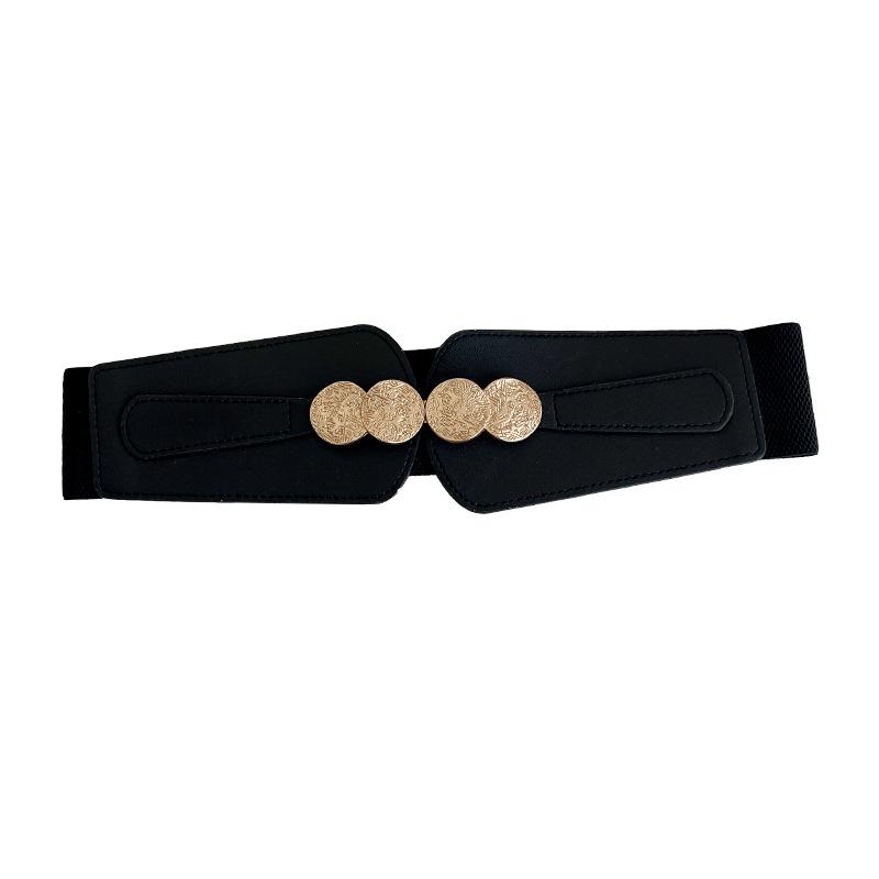 Black Trendy Chunky Waist Cincher Belt For Women With Alloy Buckle For Slimming Effect