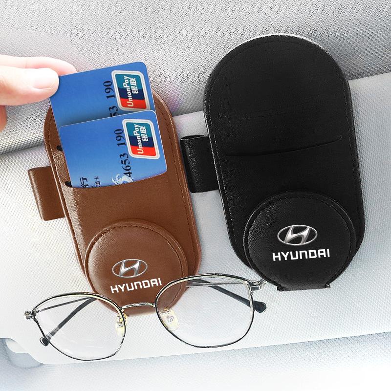 1Pcs Leather Car Glasses Clip Sun Visor Multi-function Sunglasses Clip For Hyundai I30 Tucson Veloster Kona I10 I35 Elantra Santa Fe Decor