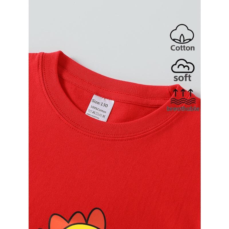 European Sizes Boys' Cotton T-shirt Yellow Dinosaur with Red Spikes , Ideal for Outdoor Activities, Soft Knitted Top, Comfortable And Breathable