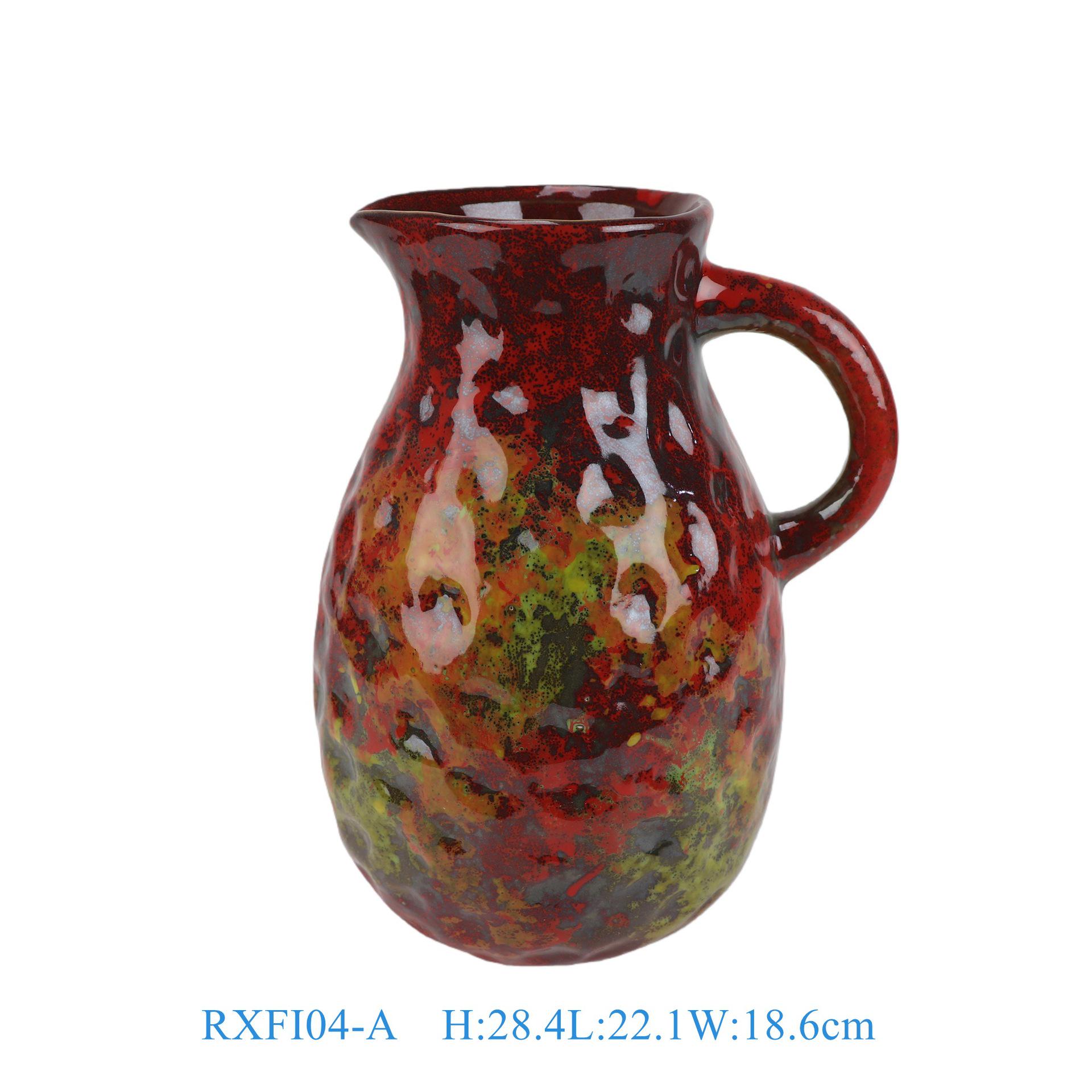 Vintage Red Ceramic Vase | Luxurious Pomegranate-Inspired Floral Arrangement for Living Room or Dining Table
