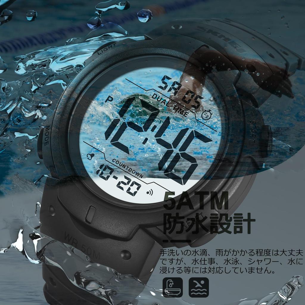 Men's Waterproof Digital Watch with LED Backlight, Alarm Clock, Stopwatch, and Large, Easy-to-Read Display