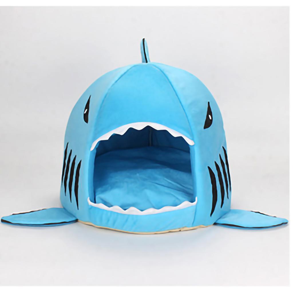 Hai Katze Haus Abnehmbar Waschbar Alle Jahreszeiten Katze Hai-förmiges Bett für Haustiere Kätzchen Hunde Blau