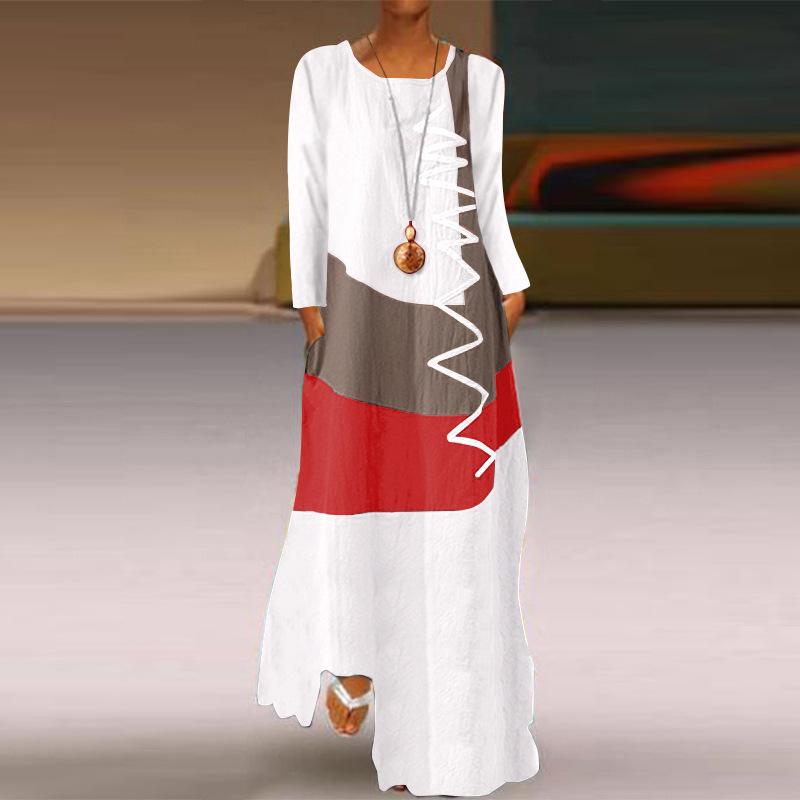 New Ladies Vintage Printed Dress V-Neck, Pocket Summer Dress