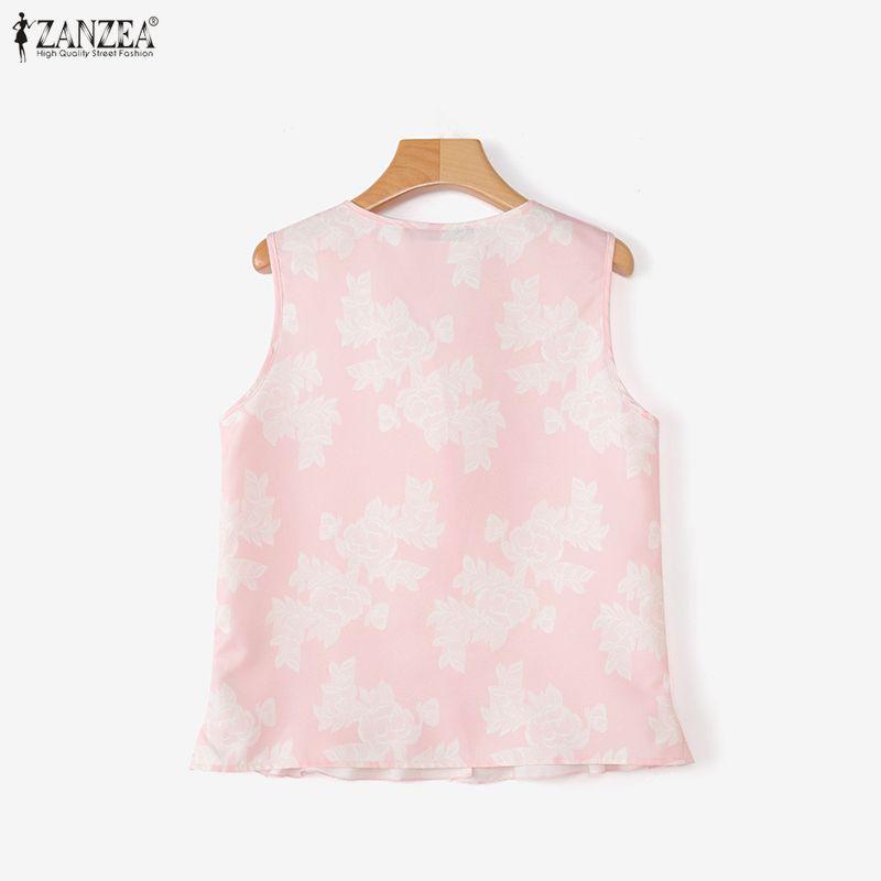 ZANZEA Women Casual V-Neck Summer Loose Sleeveless Print Vest Tops