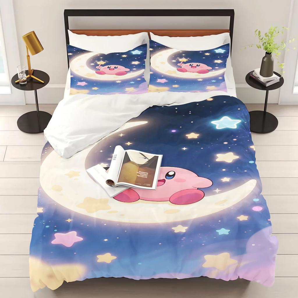 Kirby 100% PolyesterAnime Printed Bedding Set Duvet Cover Queen Cotton Cute Printed Cartoon Quilt Cover