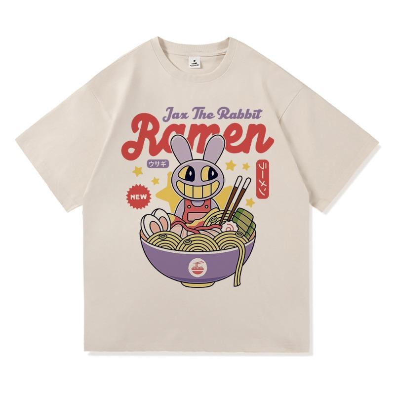 

Футболка Amazing Digital Circus Jax Ramen, модная мужская, забавная, футболка Caine Pomni, унисекс, милая, кролик, лапша, хлопковые футболки, рубашки 110