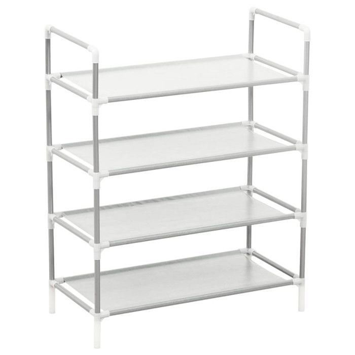 VidaXL Shoe Rack 4 Shelves Metal and Non-woven Fabric Silvery 330042