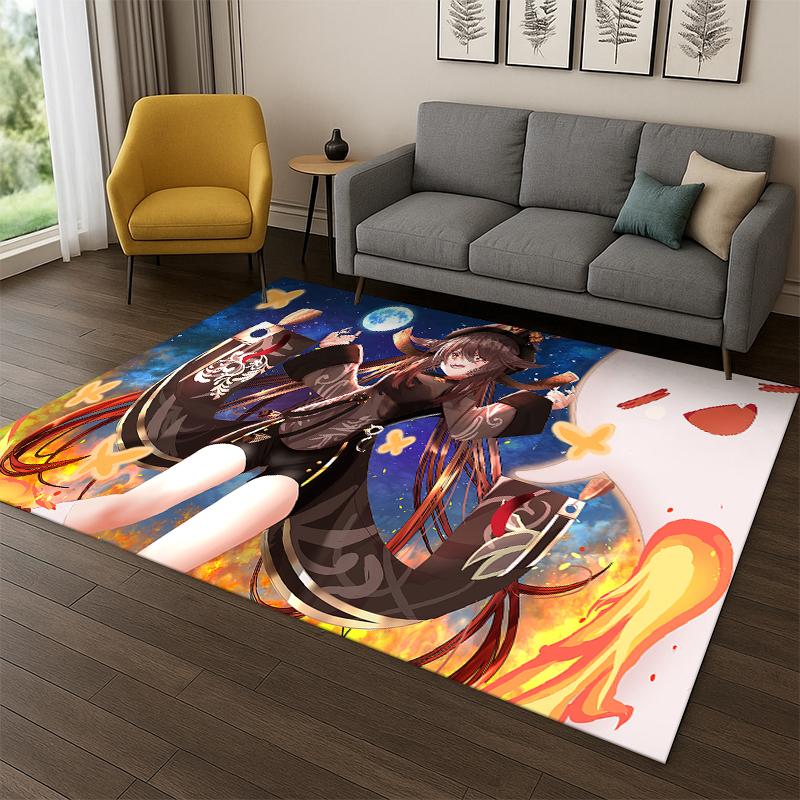 New Genshin Impact Cartoon Game Carpet Rug for Bedroom Living Room Sofa Playroom Doormat Home Decor,Kid Area Rug Non-slip Gift