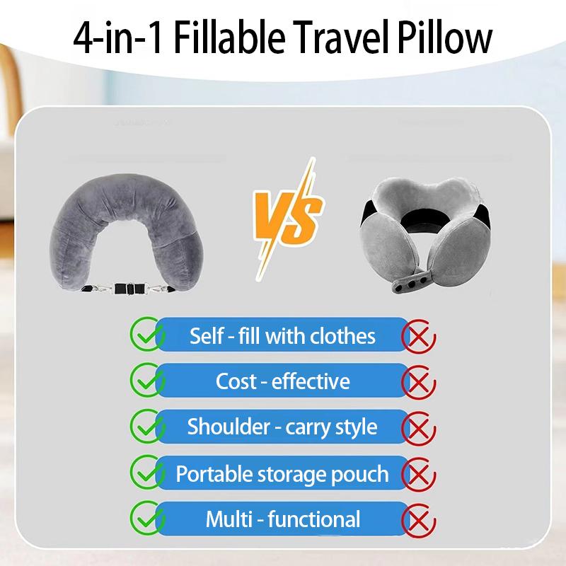 Travel Pillow Neck Support Portable Fillable Neck Pillow Space-saving Neck Travel Cushion Flight Travel Accessories