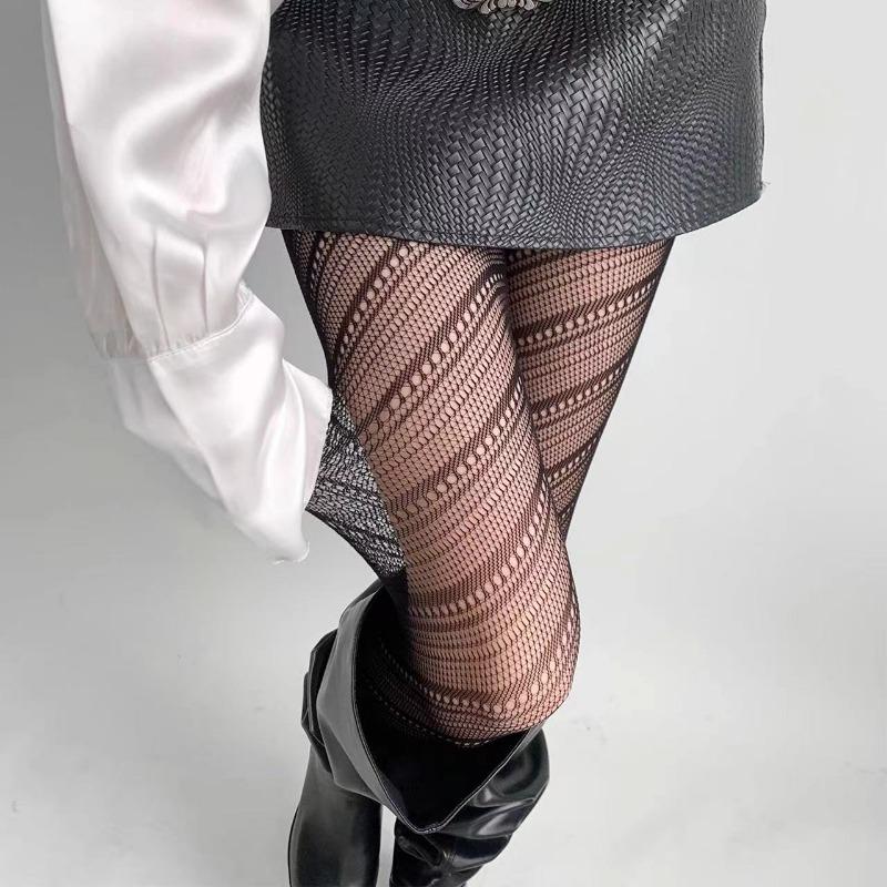Women Sexy Twilled Stripe Fishnet Tights Nylon Mesh High Waist Pantyhose Stretchy Stockings Spice Girls Slim Bottoming Leggings