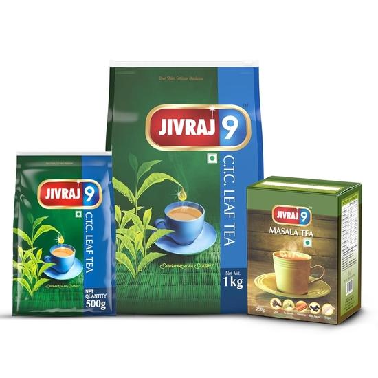 Jivraj 9 Strong Black Assam Tea, Pre Winter Season Combo Gift Set of CTC (1kg), CTC Tea (500g) and Masala Tea (250gm), Pack of 3