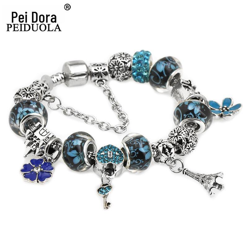 Brățară Trendy cu Mărgele de Cristal Pan cu Pandantiv Coroană de Flori