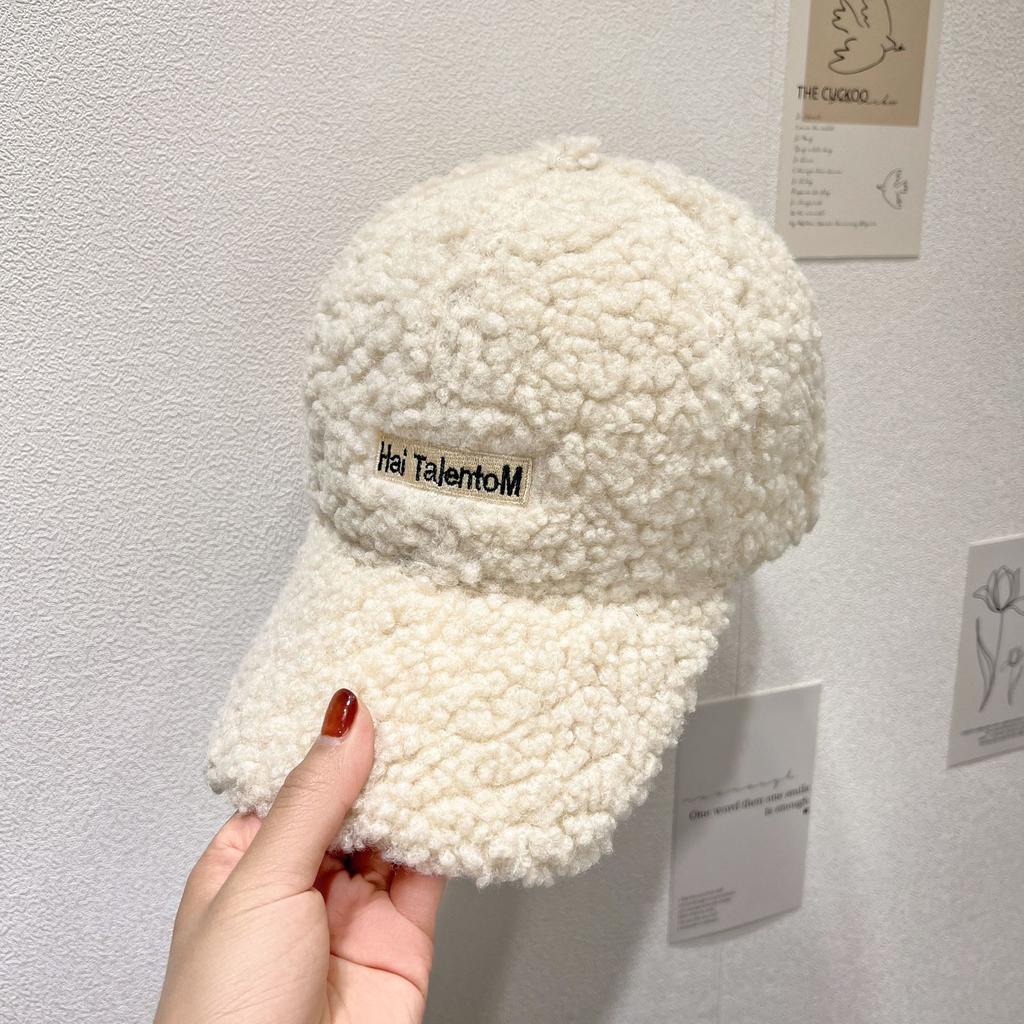 Winter Letter Embroidered Plush Warm Baseball Cap for Women's Winter Fashion Couple Duck Tongue Hat