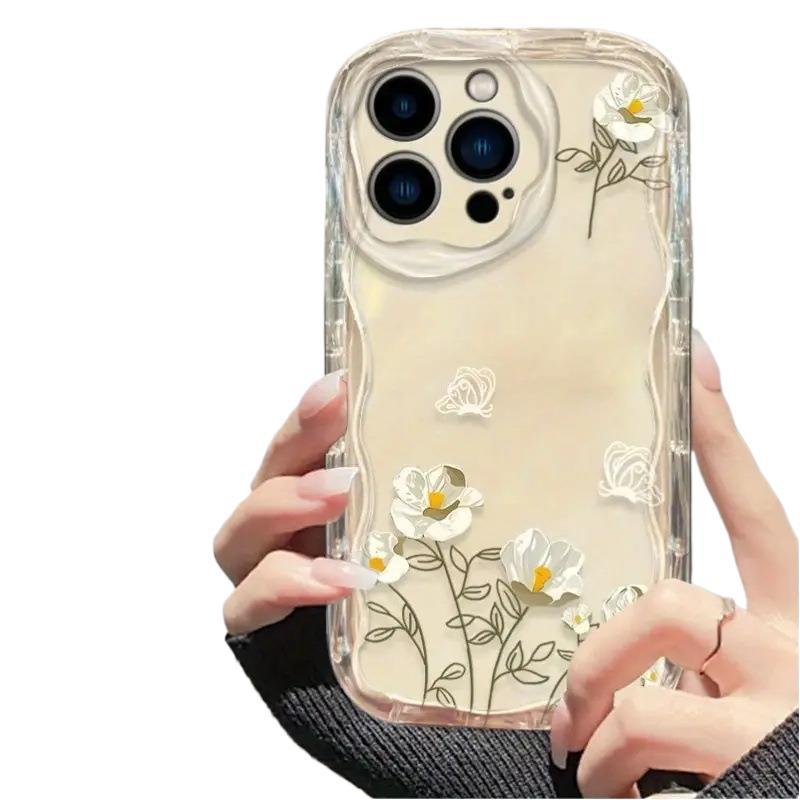 Simple flower transparent TPU soft case Apple 15 mobile phone case female iPhone17promax silicone 16 transparent case