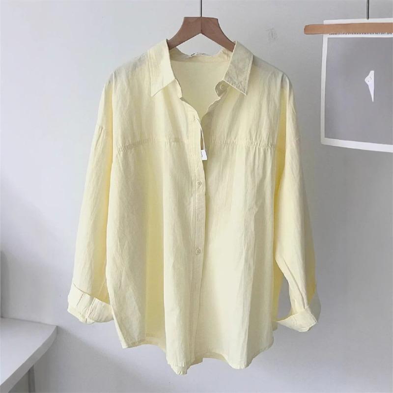 New Cotton Shirt Women Large Size Long Sleeved Loose Long Shirts Jacket Lapel Sweet Office Spring Autumn Blouse Simple Casual Tops Basic Clothing