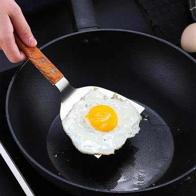 1PC Edelstahl Kochschaufel Holzgriff Steak Kochspatel Pfannkuchen Pizzaschaufel BBQ Werkzeuge Küchenutensilien
