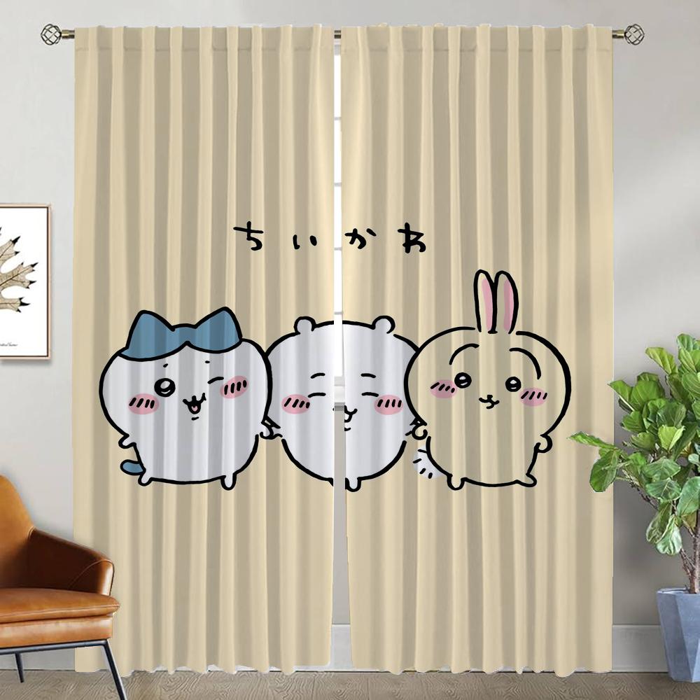 Home Interior Curtains 2 Pieces Chiikawaes Halloween Decoration Partition Window Curtain for Room 2 Panel Shades Living Kitchen