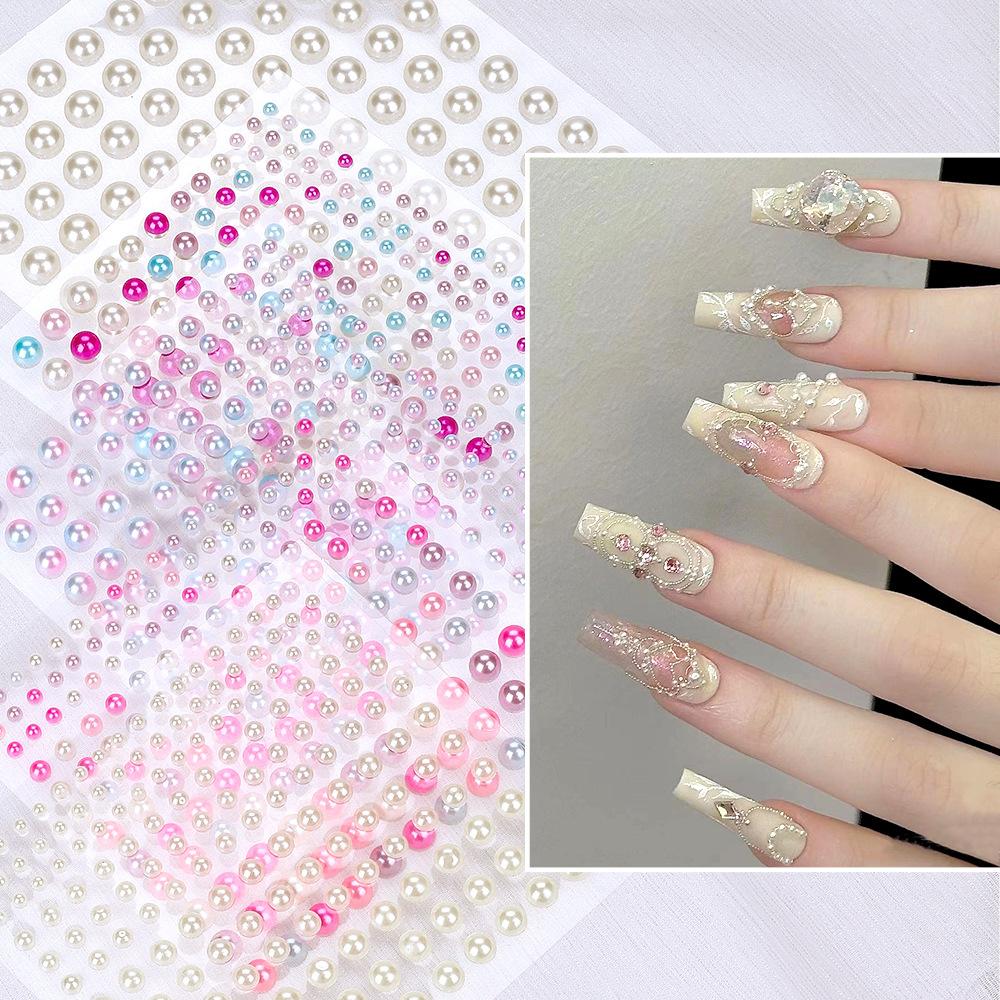 Nail Art Pearl Sticker Abs White Pearl Sticker Diamond Music Festival Makeup Decoration Face Sticker Diamond Jewelry Comes With Glue