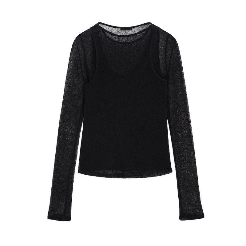 MD Spring/Summer New Arrival French Design Simple Basic Inner Wear Base Fake Two-Piece Long Sleeves T-shirt 6857943