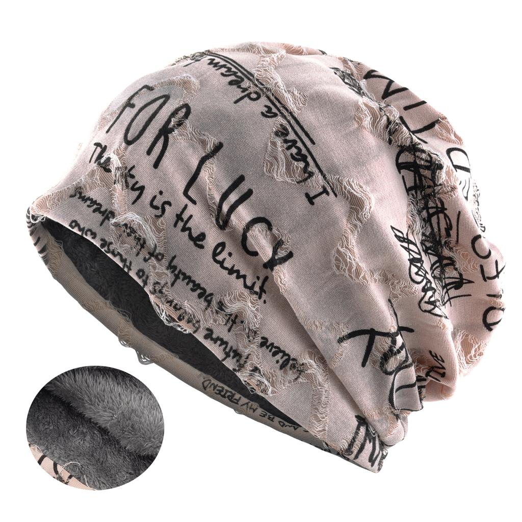 Letter Print Beanie Hats For Women Men Vintage Wasteland Style Spring Summer Warm Fleece-lined Winter
