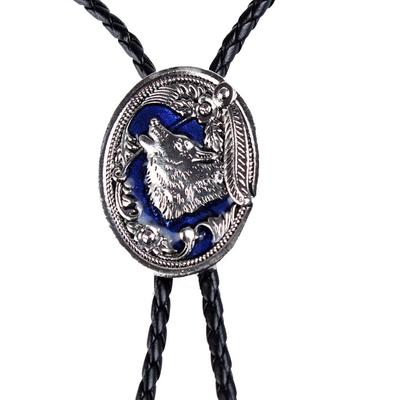 Vintage Aborigines Silber Wolf Western Rodeo Bolo LederKrawatte