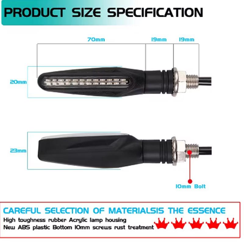 New Motorcycle 24LEDs High Bright Amber Turn Signal Indicator Light Front Rear White Day Running Light Flowing Red Brake Lamps