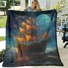 1pc Cozy Sailboats In The Night Sky Blanket Lightweight Flannel Digital Printing Fleece Blanket for Sofa Office Couch Bed Travel Camping Livingroom So