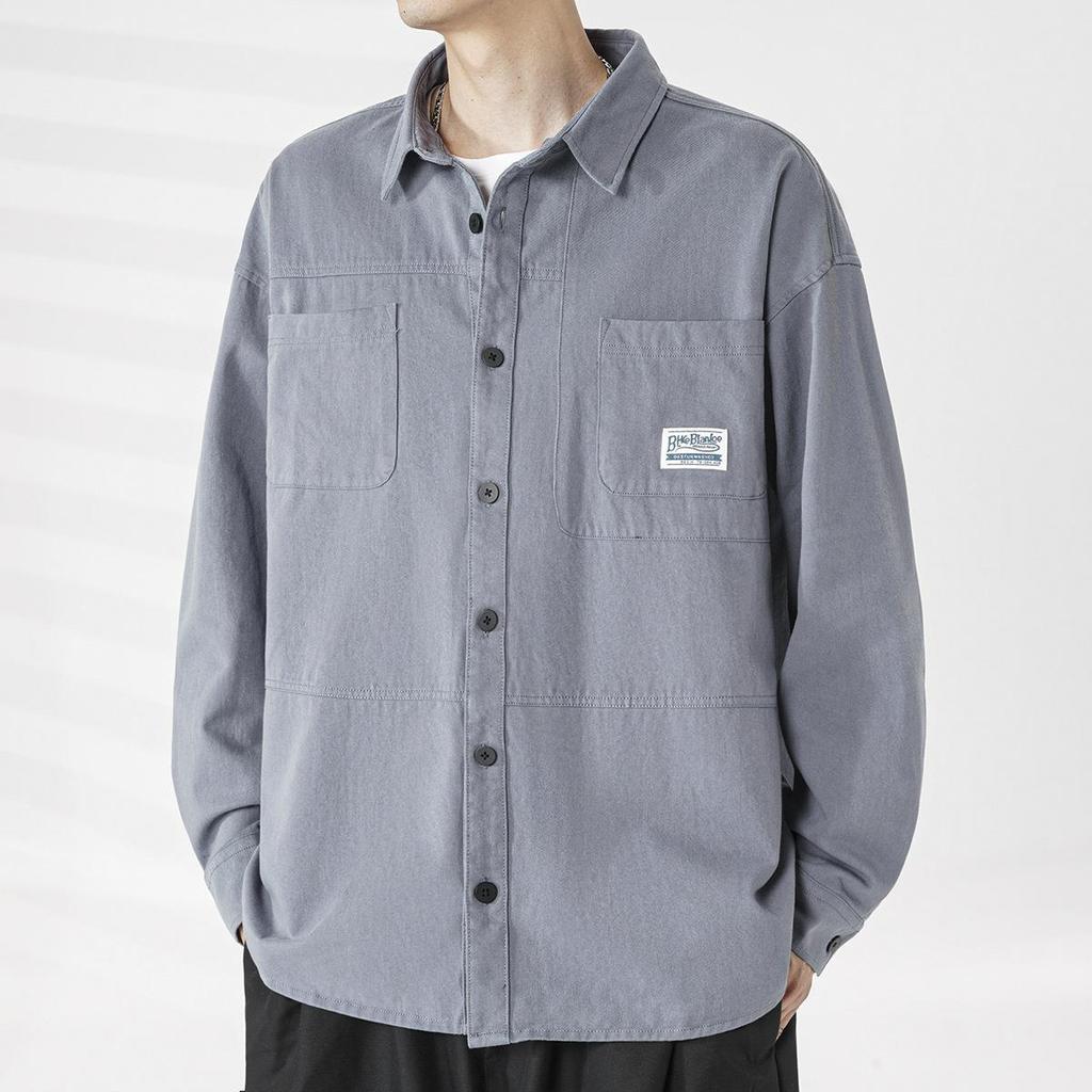 Baumwolle Neues Werkzeughemd Herren Frühling und Herbst Normales Mantelhemd Lockere Langarm Herbst und Winter Strickjacke