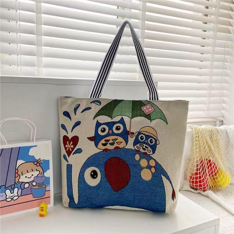 Harajuku Jacquard Canvas Bag Literary and Artistic Large-capacity Shoulder Bag Linen Trendy Cool Women's Bag