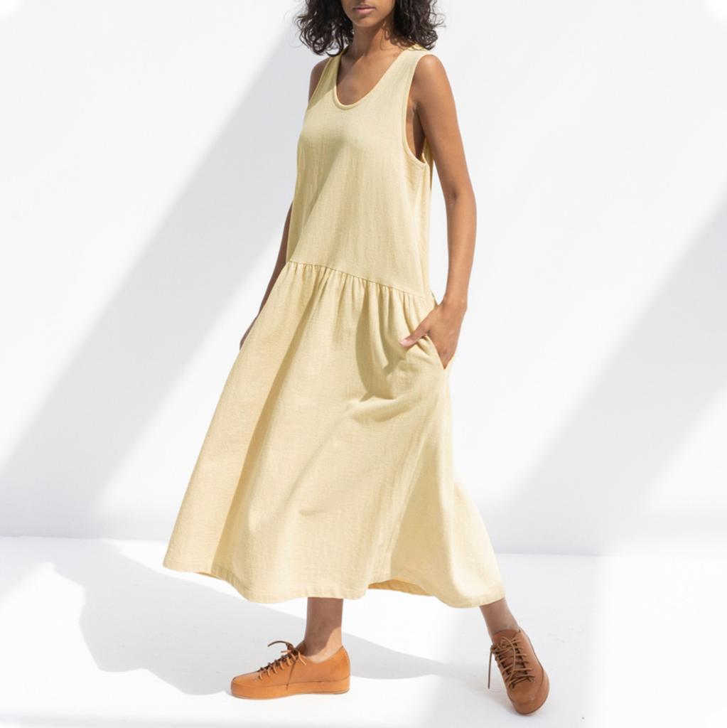 Women's Fashion Casual Solid Colour Sleeveless V-Neck Cotton Linen Pocket Dress
