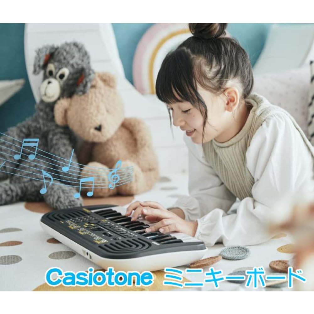 Casiotone SA-51 Mini Keyboard (Black x Light Gray) with Adapter and Cloth (3-Piece Set)
